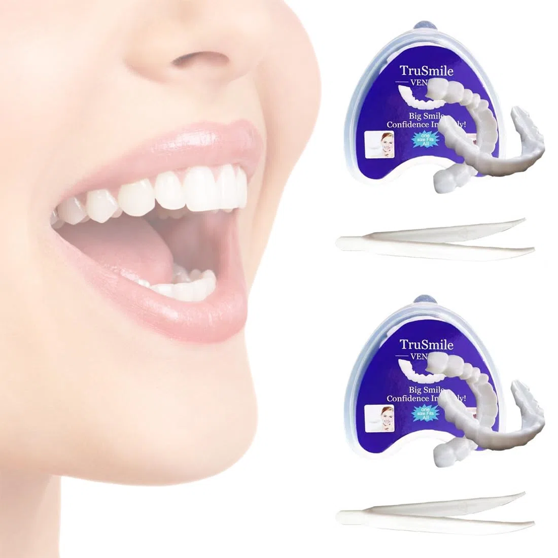 2 Pares Carillas Dentales Ajustables, Dientes Postizos Temporales,Dentaduras Superior e Inferior Instantáneas, con Mini Pinzas Para el Blanqueamiento de Dientes Con Cobertura Imperfecta