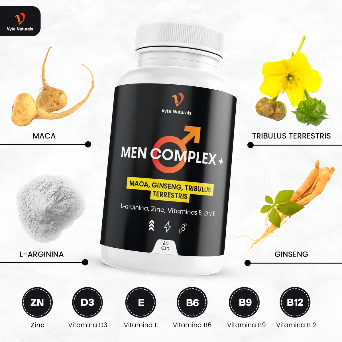Testosterona Hombre - Energía, Rendimiento Físico, Vitalidad Masculina - Con Maca, Tribulus Terrestris, Ginseng, L arginina, Zinc, Vitaminas B, D y E