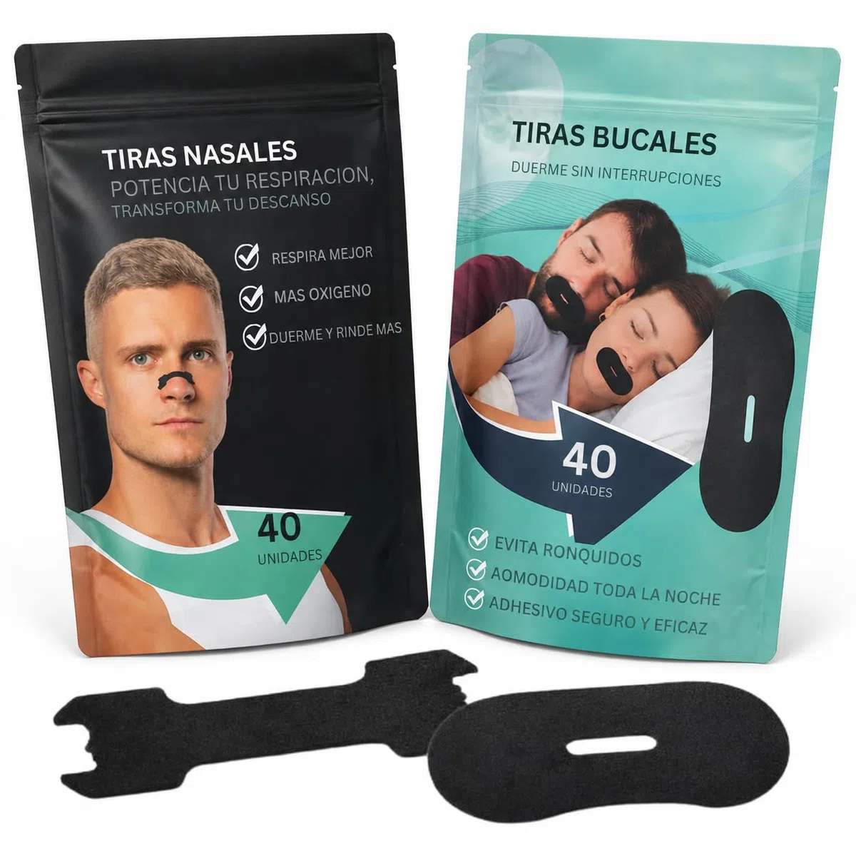 PACK 2 EN 1 / TIRAS NASALES Y TIRAS BUCALES PARA DORMIR/MOUTH TAPE ANTIRRONQUIDOS / 80 UDS / 40 CINTAS Y 40 TIRAS/RESPIRACIÓN NASAL/HIPOALERGÉNICO