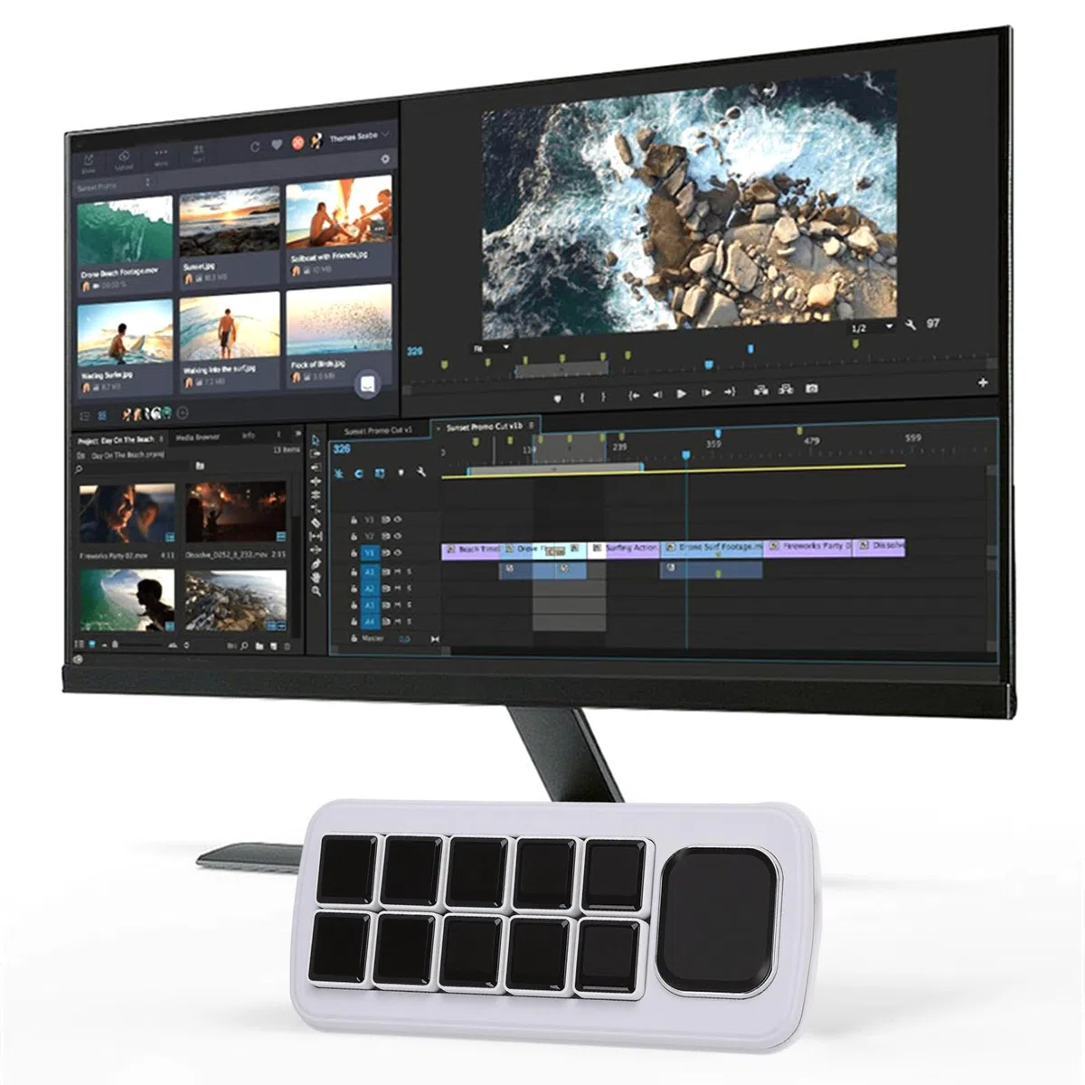 Panel de control de voz AI con teclas macro LCD para automatización eficiente de tareas y edición de temas, para uso doméstico inteligente (blanco)