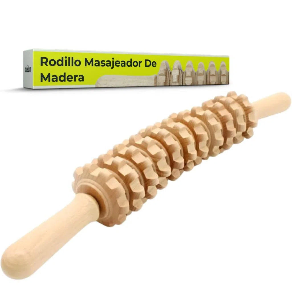 Masajeador Anticelulitico De Maderoterapia, Rodillo Masajeador Curvado Para Todo El Cuerpo, Favorece La Circulación, 11 Ruedas Desmontables, Alivio Del Dolor Muscular Y Relajación, 40 Cm