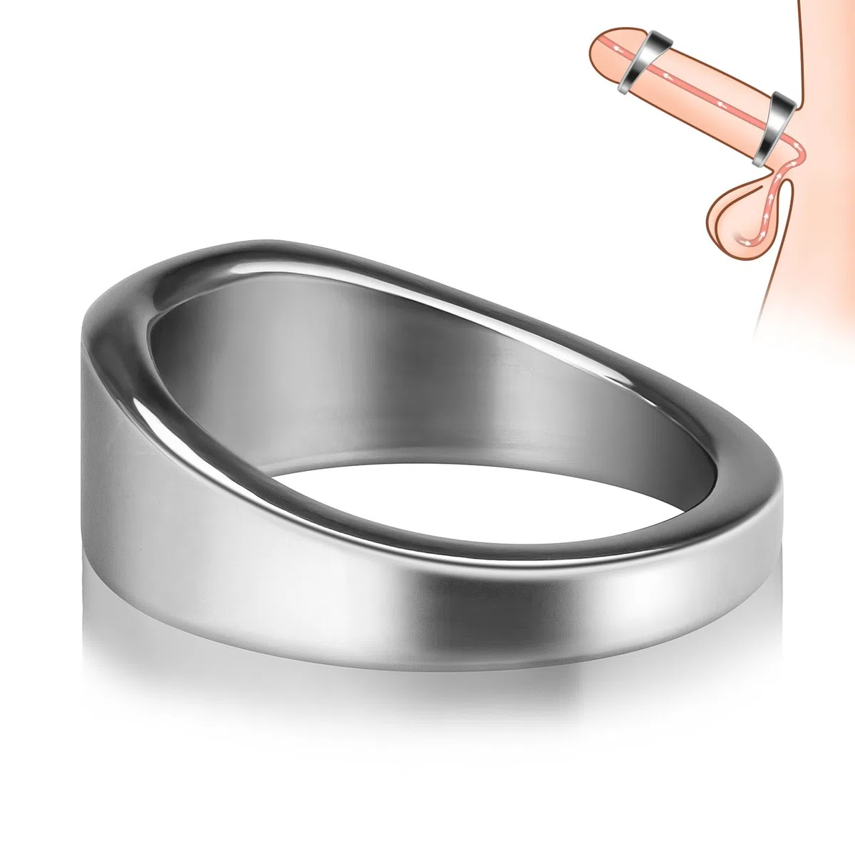 Anillos de pene de acero inoxidable para hombres, Anillo de pene de placer para el aumento de la potencia Anillo de glande ergonómico Anillo de testículo de metal (L)