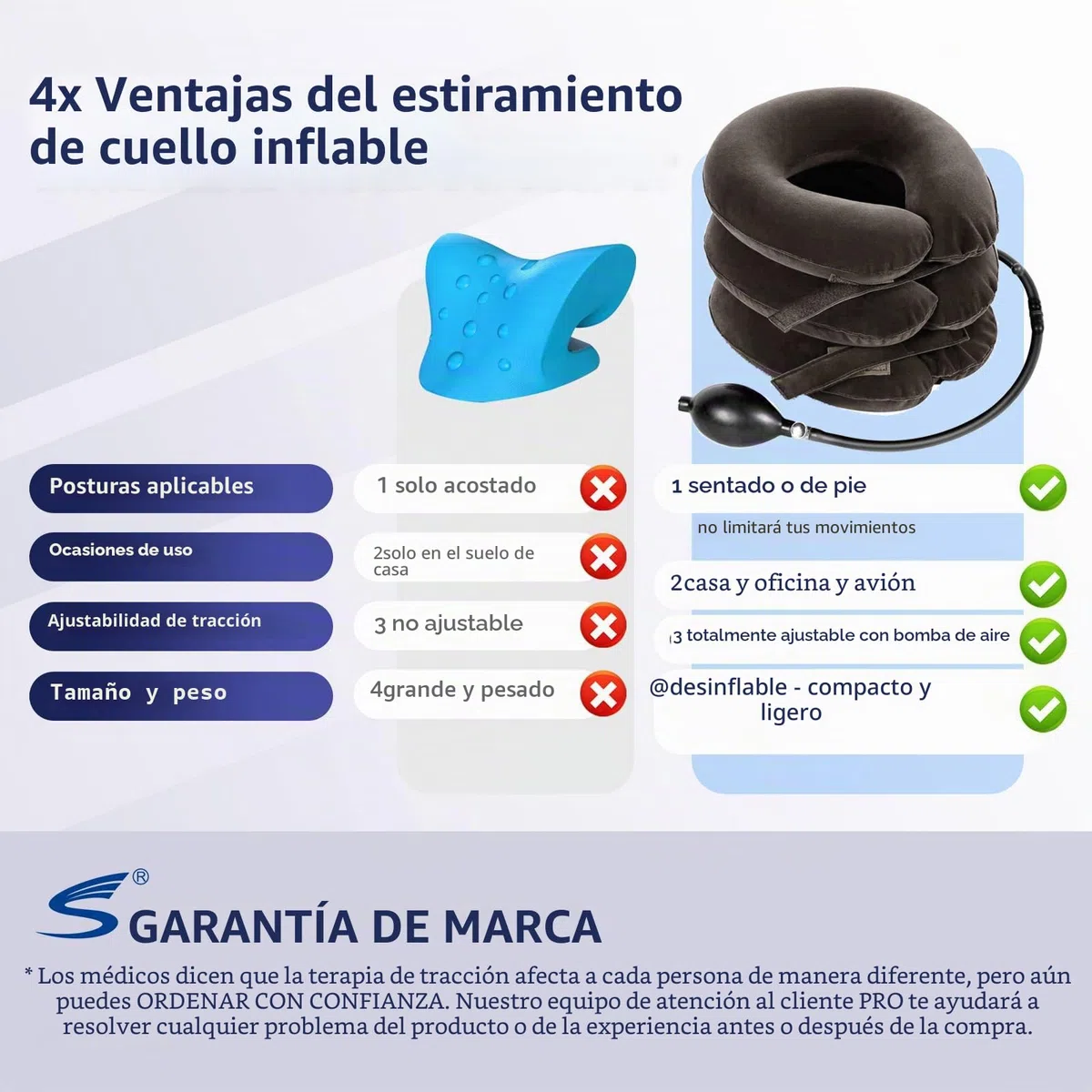 S Dispositivo de tracción cervical para alivio instantáneo del dolor de cuello, soporte inflable y ajustable, almohada de tracción para el cuello para uso doméstico (gris clásico)