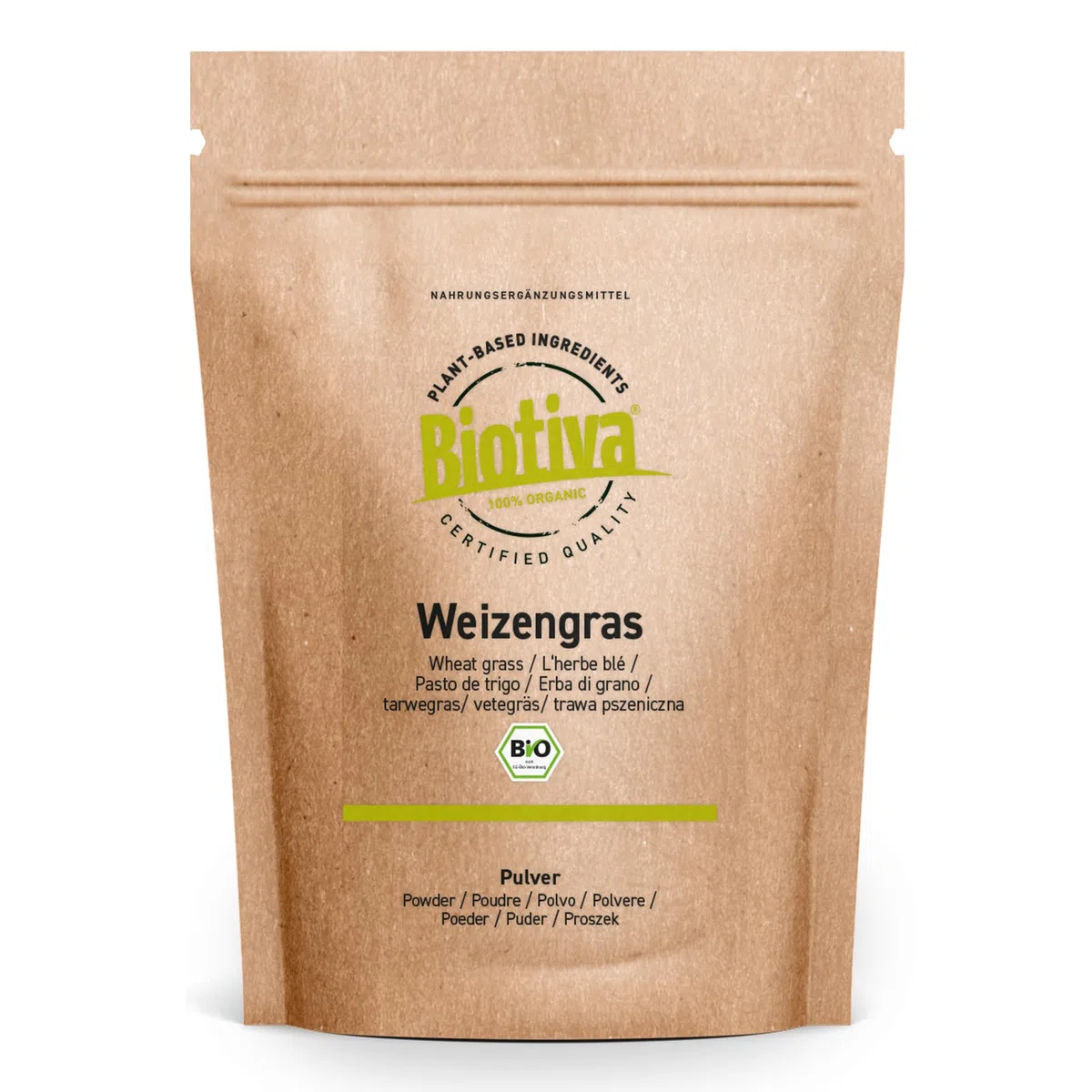 Biotiva Polvo de hierba de trigo orgánica 500 g - polvo fresco de hierba de trigo fina - llenado y verificado en Alemania (DE-ÖKO-005)