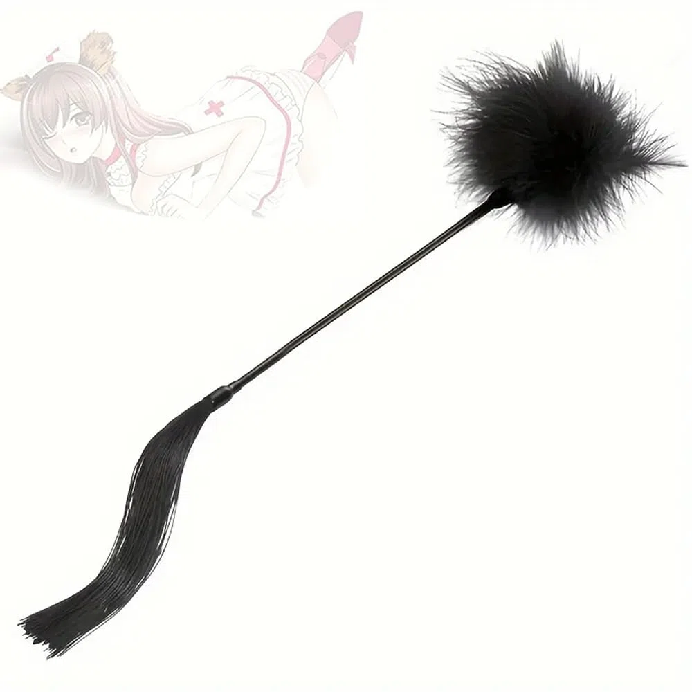 1 látigo de silicona con pluma de cuero negro, accesorio de juegos de rol