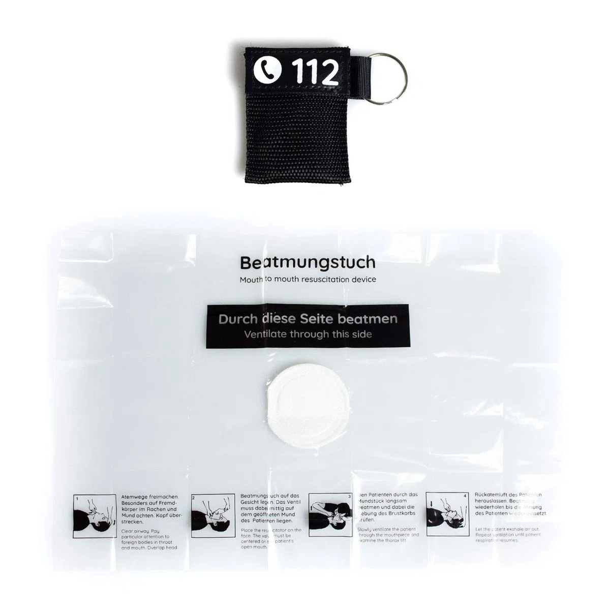 12 llaveros con máscara respiratoria | rojo o negro | FLEXEO | máscara CPR | protección respiratoria boca a boca | paño respiratorio | protección contra reanimación | primeros auxilios