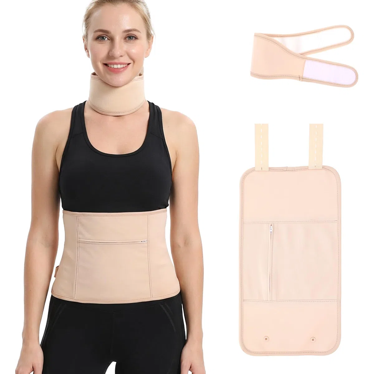 Paquete de 2 unidades de aceite de ricino reutilizable de algodón orgánico de compresión para estómago y cuello con banda elástica ajustable, impermeable, antifugas, correa elástica, algodón de
