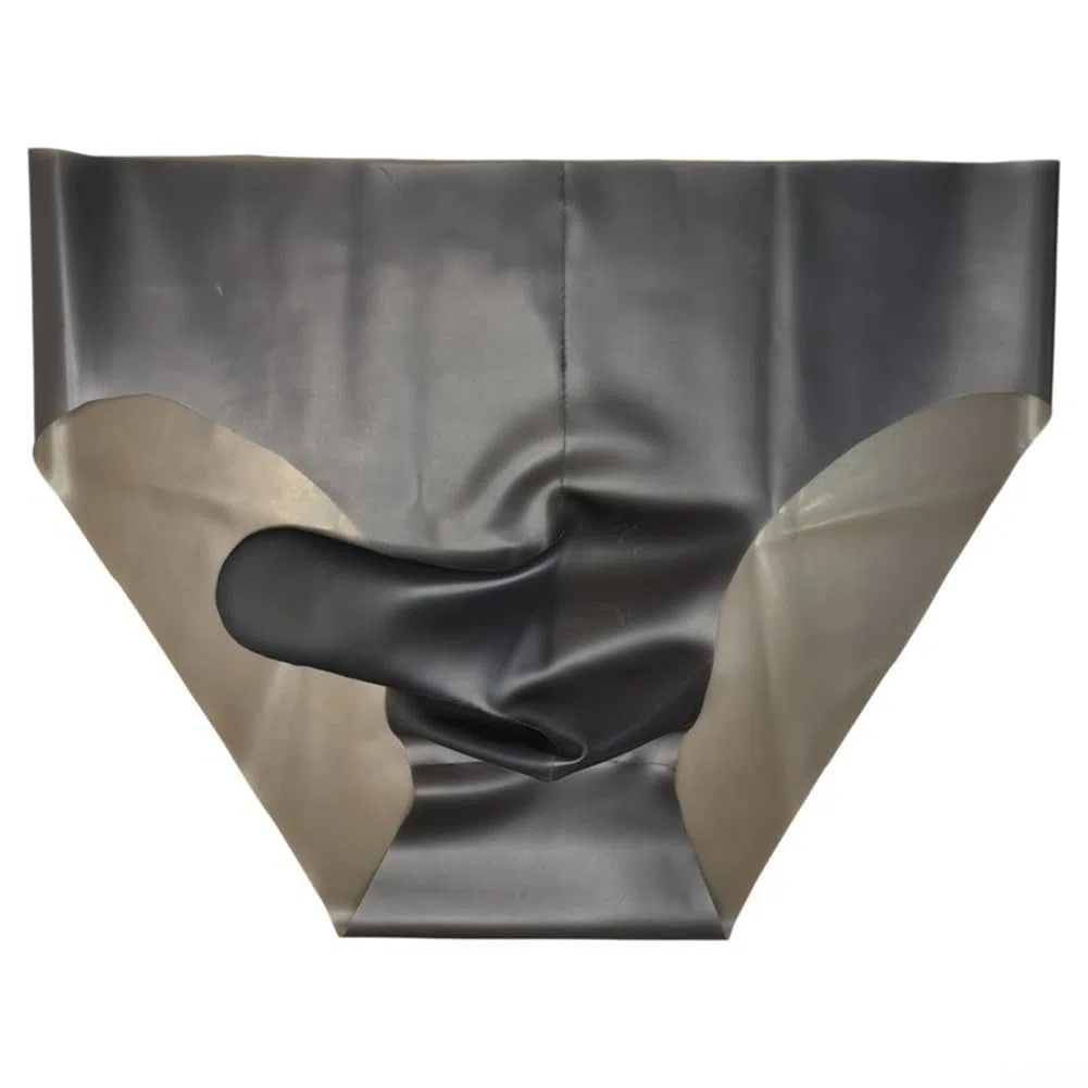 Ropa interior de látex para hombre, sin costuras, cintura baja, diseño de bolsa transparente, lencería erótica ajustada para llevar, color liso