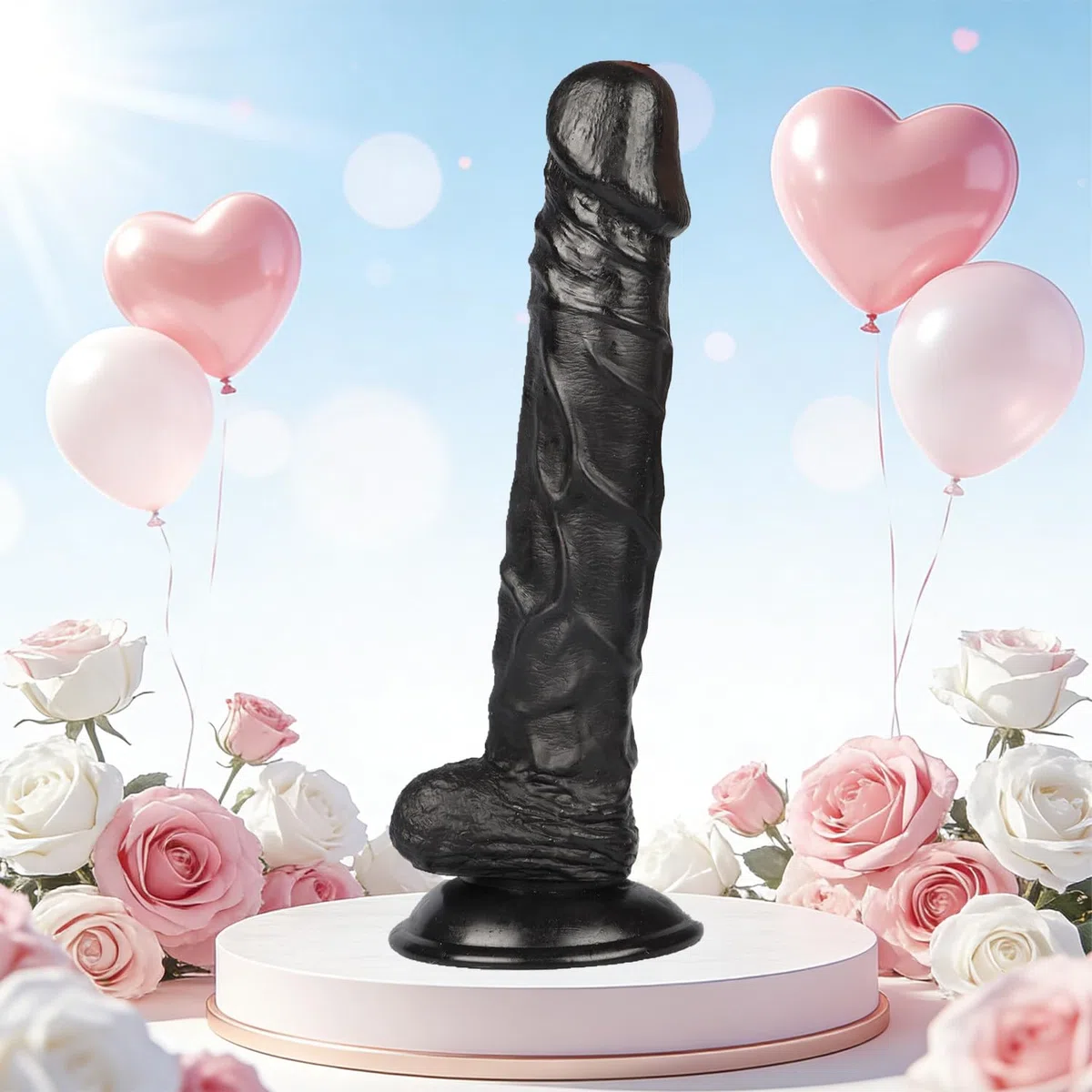 Q9y-Juguete clásico de 24 cm Dildo Color Negro con Textura Realista Ventosa | para uso manos libres, ideal para mujeres y parejas principiantes