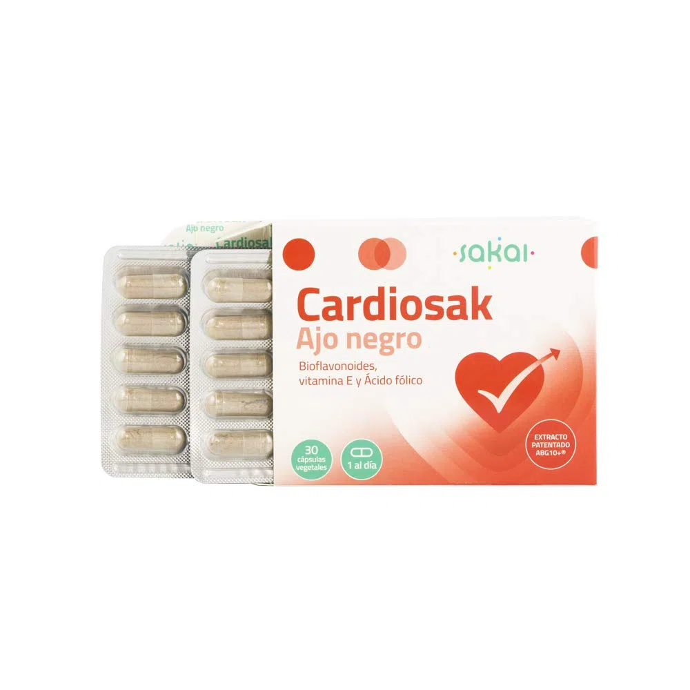 Sakai Cardiosak Ajo Negro | ABG10+ con Bioflavonoides, Vitamina E y Ácido Fólico | Apoyo Cardiovascular, Colesterol y Triglicéridos | Sin Olor ni Sabor