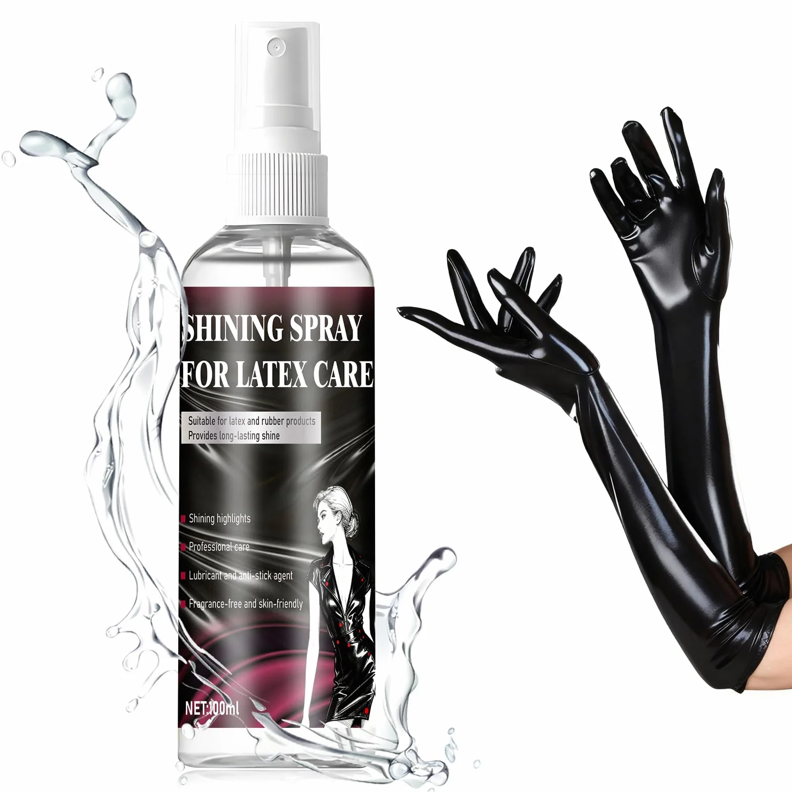 Spray Latex, Brillo Premium Spray Látex para Prendas, Látex Polaco, Perfecto Brillo - Sedoso e Inodoro - Lubricante para Pulir y Cuidar el Látex y la Ropa
