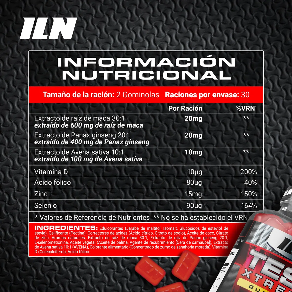 Test Xtreme Gominolas para hombre - fórmula alta potencia con maca, ginseng y zinc - sin azúcar, sabor frutos del bosque - 60 gominolas veganas