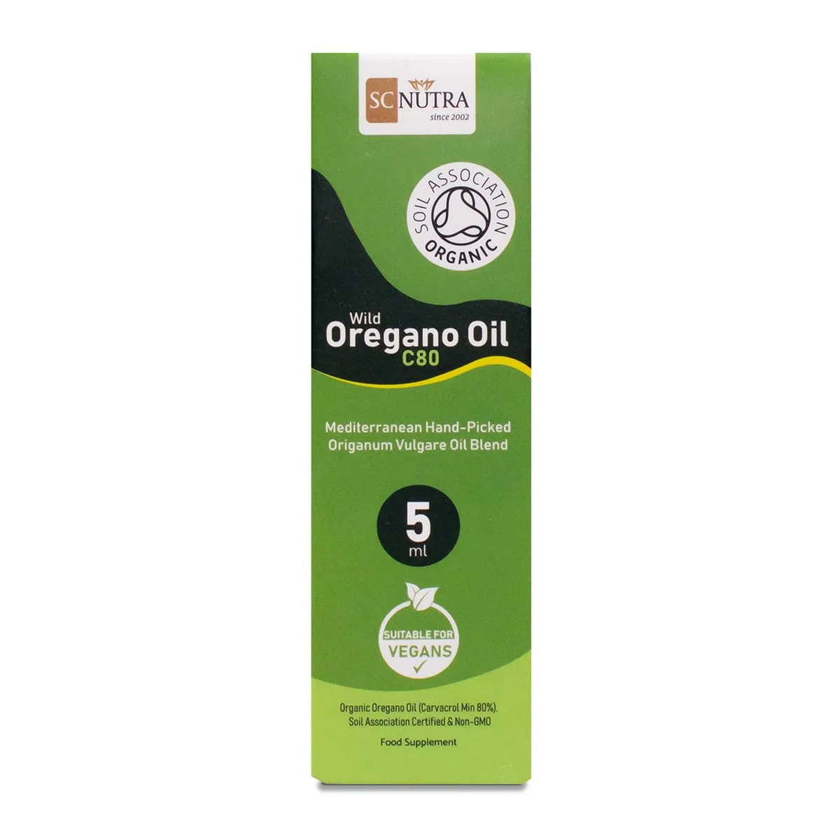 Aceite de orégano silvestre orgánico C80 5 ml | para uso tópico e interno | 83% + Carvacrol y niveles bajos de timol - Paquete de prueba | SC Nutra