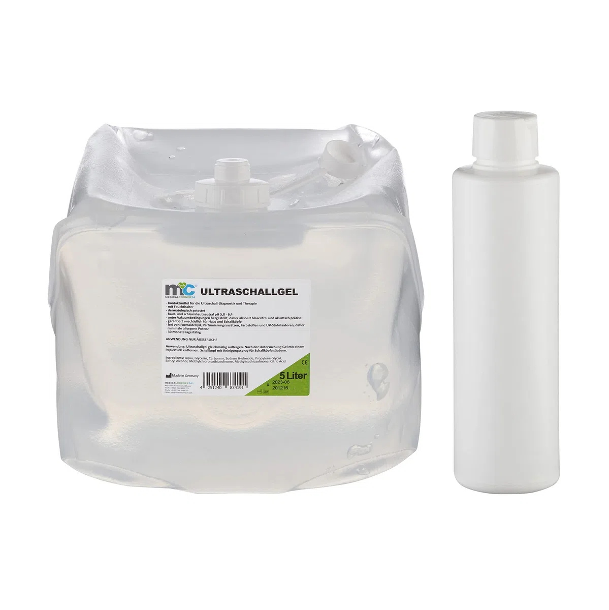 Garrafa de gel de ultrasonidos y botella vacía (5 kg) de Medicalcorner24