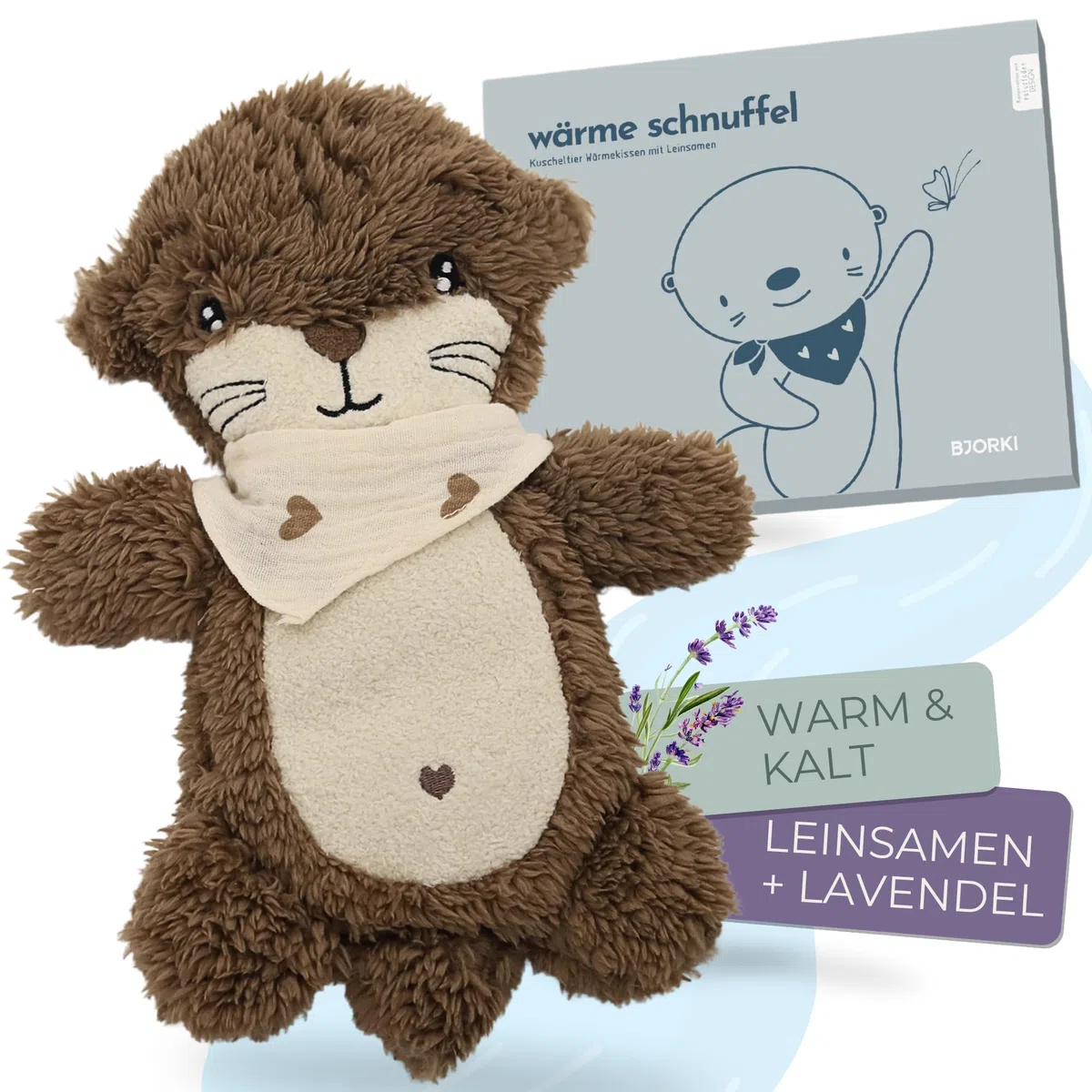 BJORKI Cojín térmico para bebés y niños – Cojín térmico con semillas de lino relleno para microondas – perfecto como peluche y cojín relajante para calor y bienestar