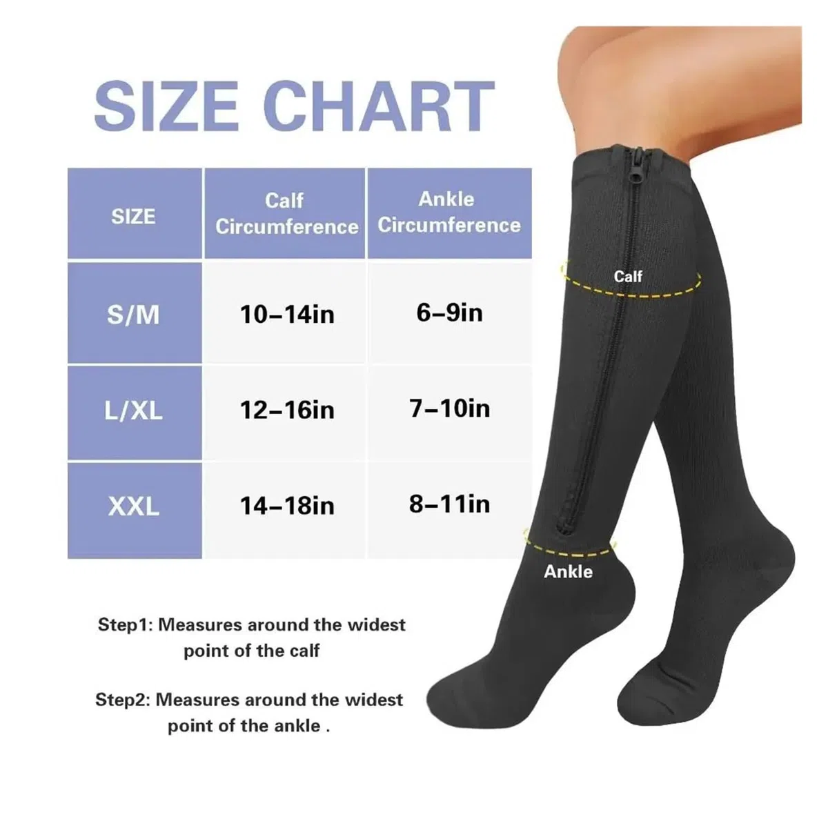 medias de compresion 1 par de calcetines compresión con cremallera for mujer y hombre, nailon elástico, punta cerrada medias presión