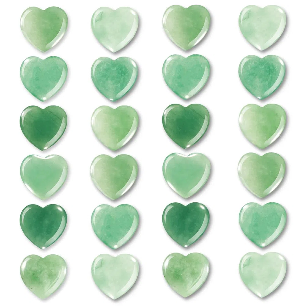 Joycabin Juego de 24 piedras de corazón de aventurina verde, piedras de cristal naturales, piedras de corazón a granel, piedras preciosas pulidas, curación, meditación, chakra, Reiki, equilibrio