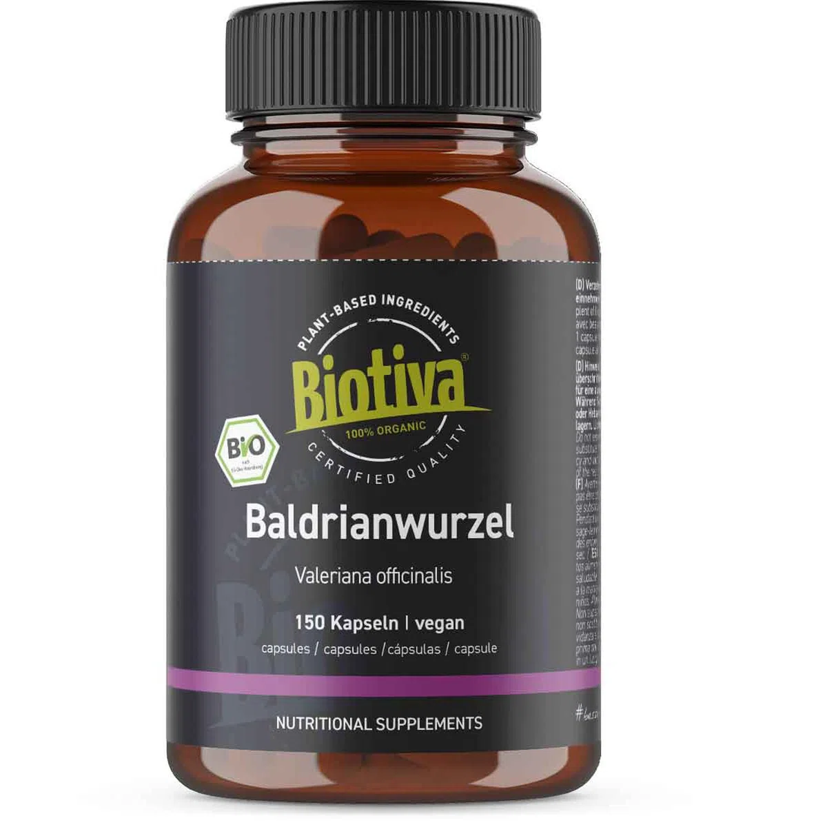 Biotiva Cápsulas de valeriana orgánica 150 piezas - raíz de valeriana molida - 700 mg por cápsula - llenada y verificada en Alemania - vegana