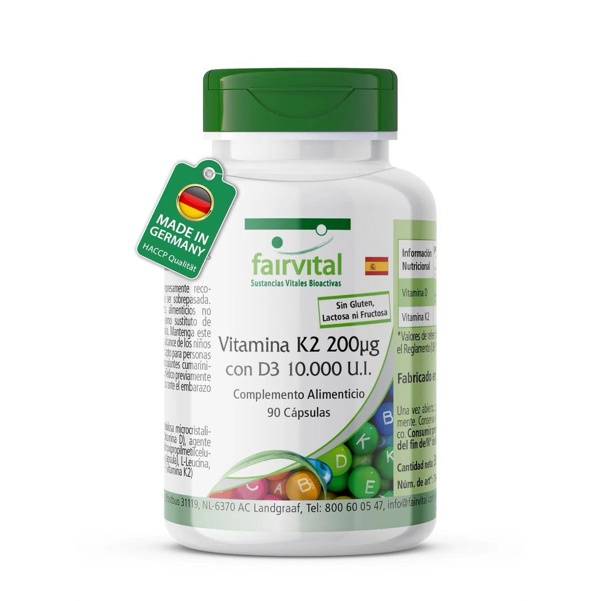 fairvital Vitamina D3 + K2, 90 cápsulas, fáciles de tragar, vitamina D3 10 000 UI de liberación prolongada + vitamina K2 MK-7 200 mcg por cápsula, ALTA DOSIS, solo 1 cápsula cada 10 días