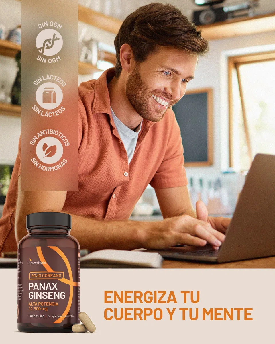 Ginseng Rojo Coreano 12,500 mg - Panax Ginseng con 20% de Ginsenósidos - Alta Concentración - 60 Cápsulas - Vegano