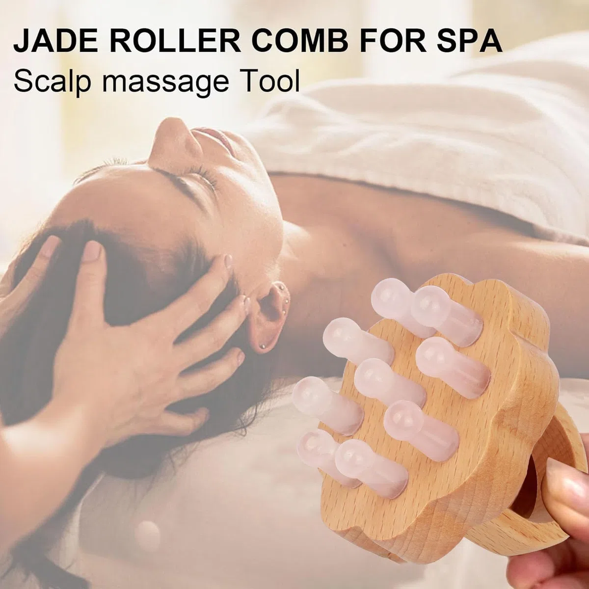 ideayard Masajeador de cuero cabelludo, peine de cuero cabelludo, peine de madera de jade para el estrés de la cabeza, herramienta de masaje relajante para el crecimiento del cabello, alivia los