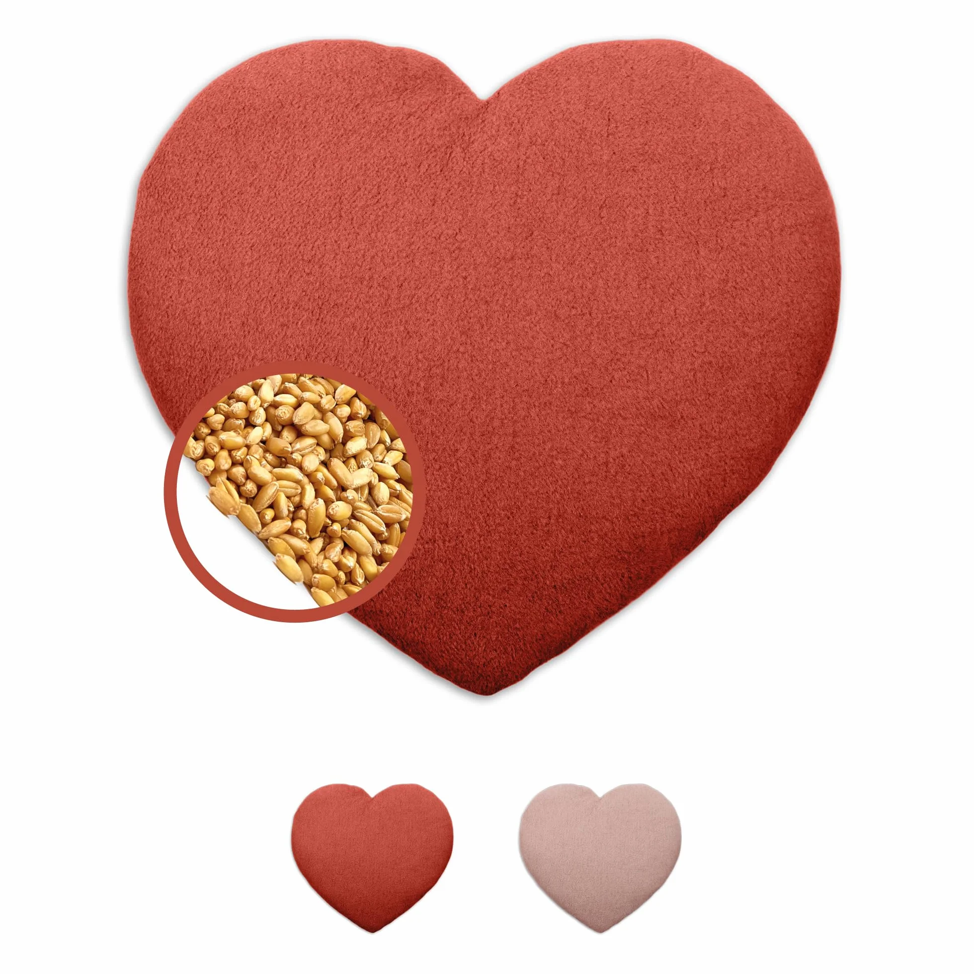 LESCHI Bolsa Semillas Microondas de 100% Algodón y Trigo Orgánicos, Saco Térmico de Semillas ideal para Dolores Menstruales, Cólicos y Dolor Abdominal, Saco de Semillas en forma de corazón, rojo