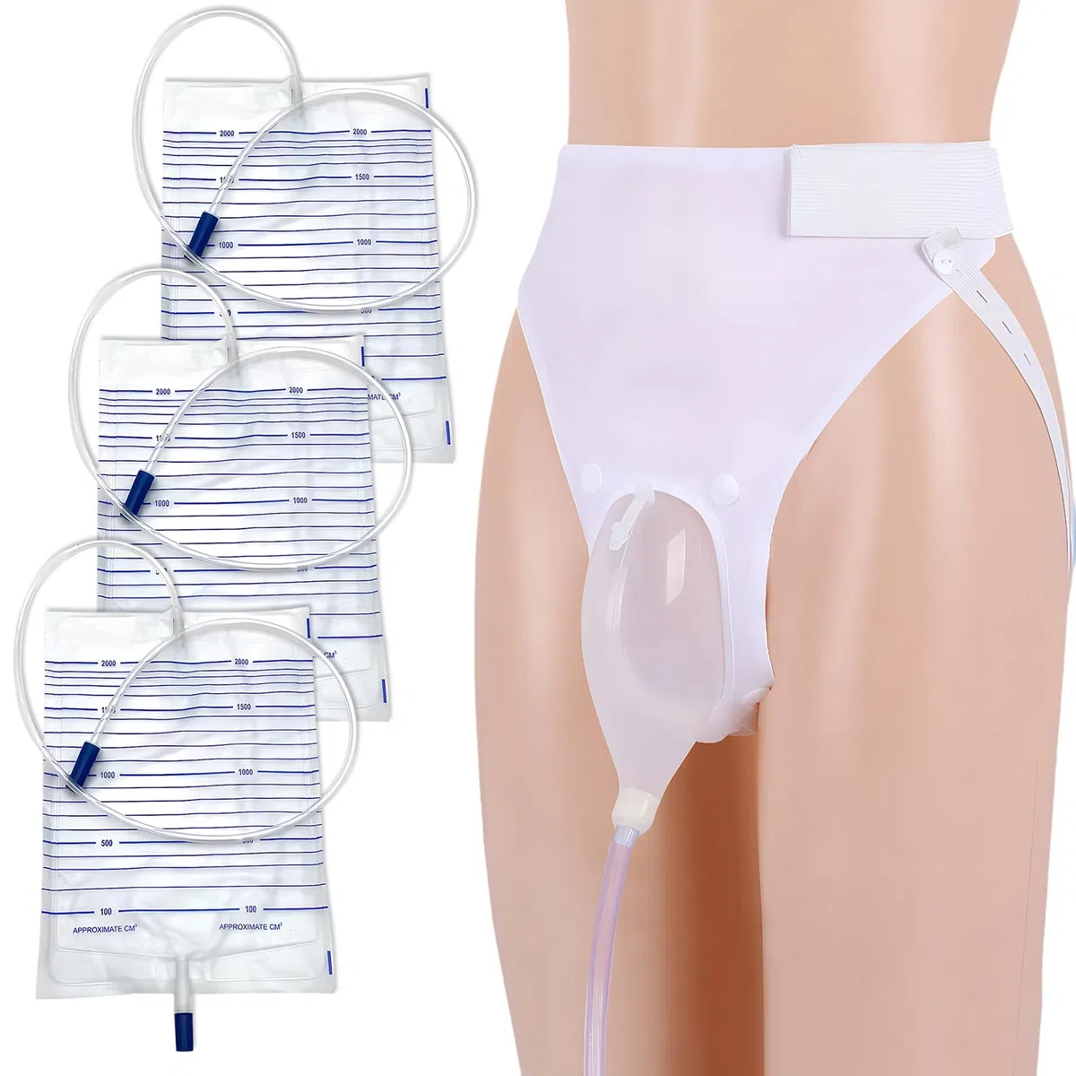 recogedor de orina de silicona Recolector De Orina 1000 Ml+3 Cinturones Recolectores de Gran Capacidad de 2000 ml; Colector Urinario Reutilizable, A Prueba de Fugas