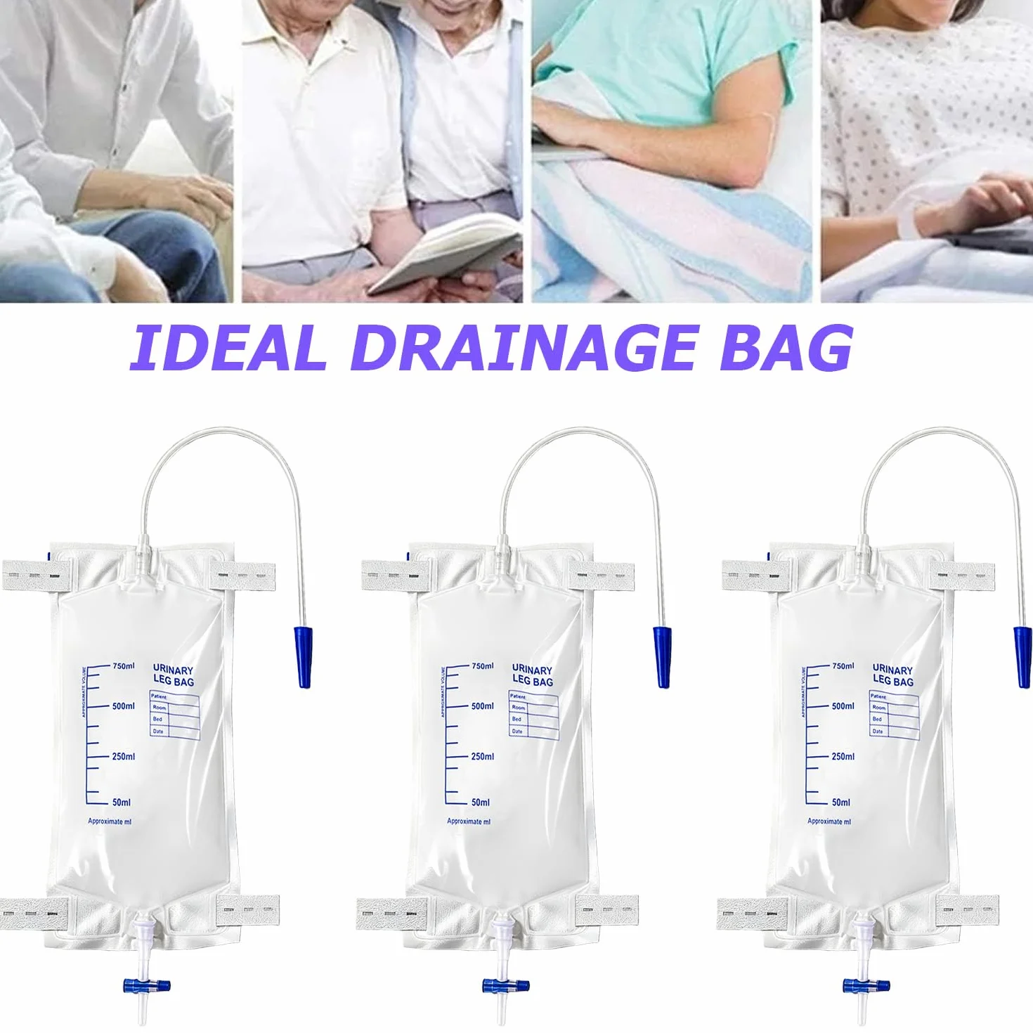 12 bolsas de orina de 750 ml, bolsas de orina, bolsas de catéter con válvula antireflujo, drenaje y cintas de tela, bolsa de drenaje de orina para incontinencia