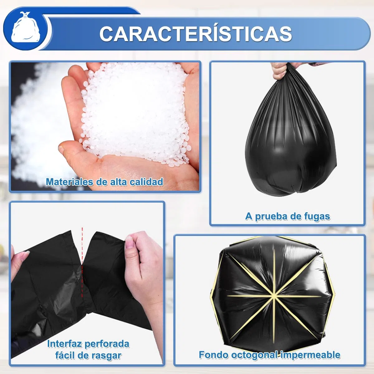 XUXRUS 200 Bolsas de Basura 15L, Bolsa Basura Pequeña para Baño, Negra, Resistente, Antifugas, Antidesgarro, Sin Olor para Cocina, Salón, Oficina (50 x 55 cm)