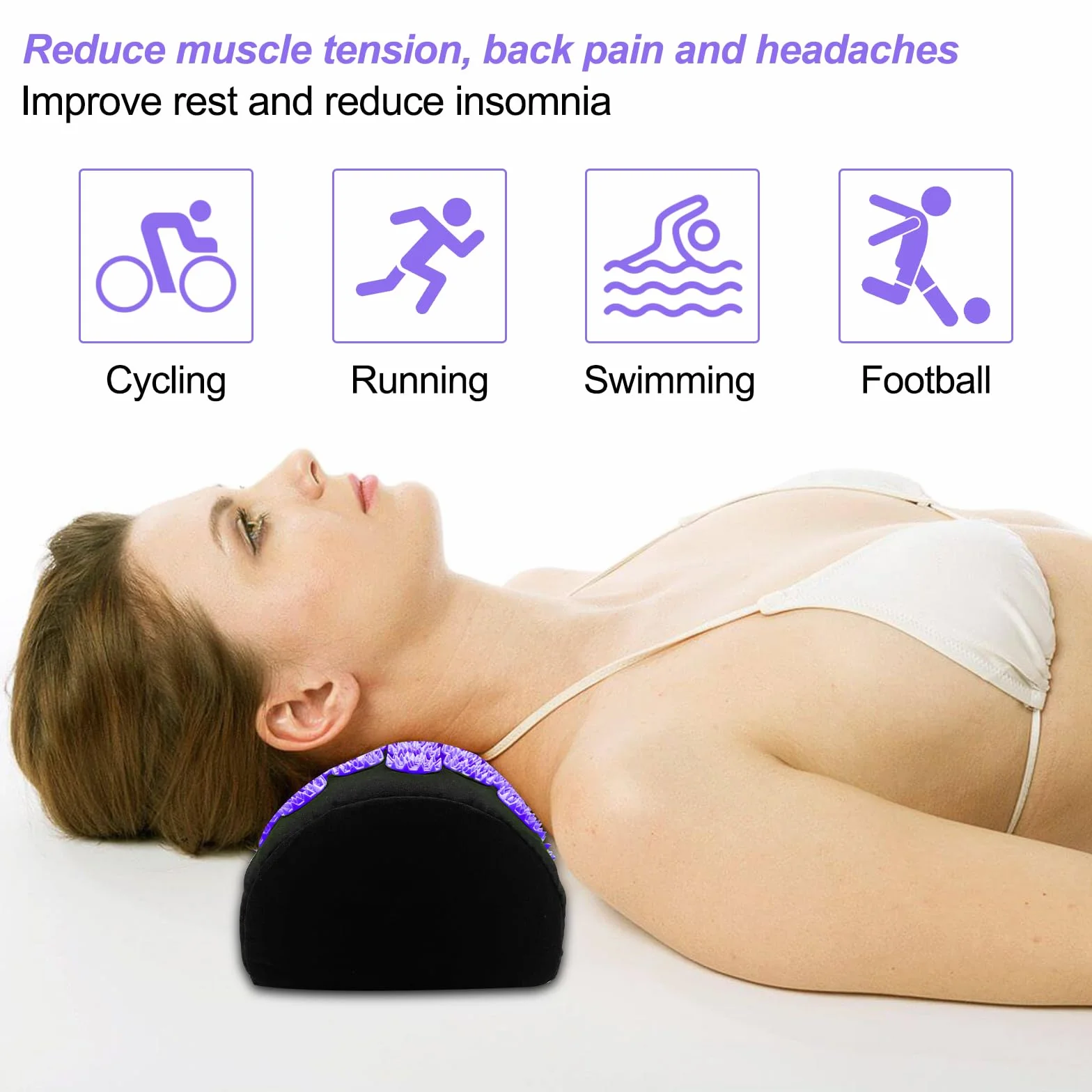 Magrimaxio Esterilla Acupresion Kit, Cojín de Acupresión con Almohada y Bolsa de Transporte, Mat de Masaje de Acupresión para Alivio del Dolor, Relajación Muscular, Meditación, Estimulación (Violeta)