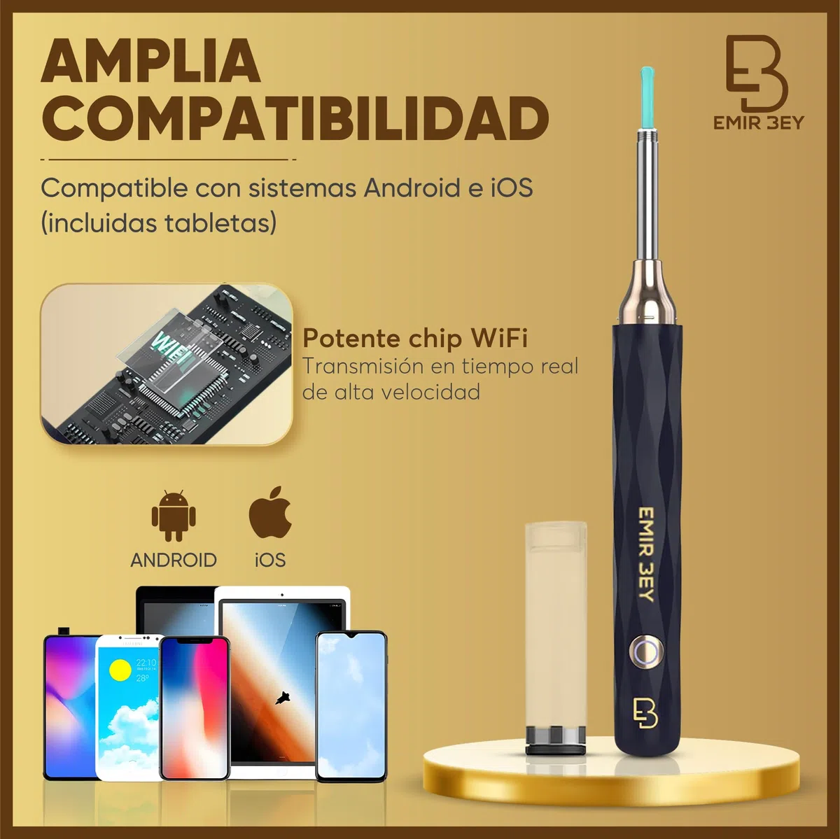 Otoscopio Limpiador de Oídos con Cámara 1080P WiFi – 3,5mm, 6 LED, 6 Puntas de Silicona, Kit Completo para Adultos y Niños, Compatible con iPhone y Android – Limpia Oídos Cera con Precisión