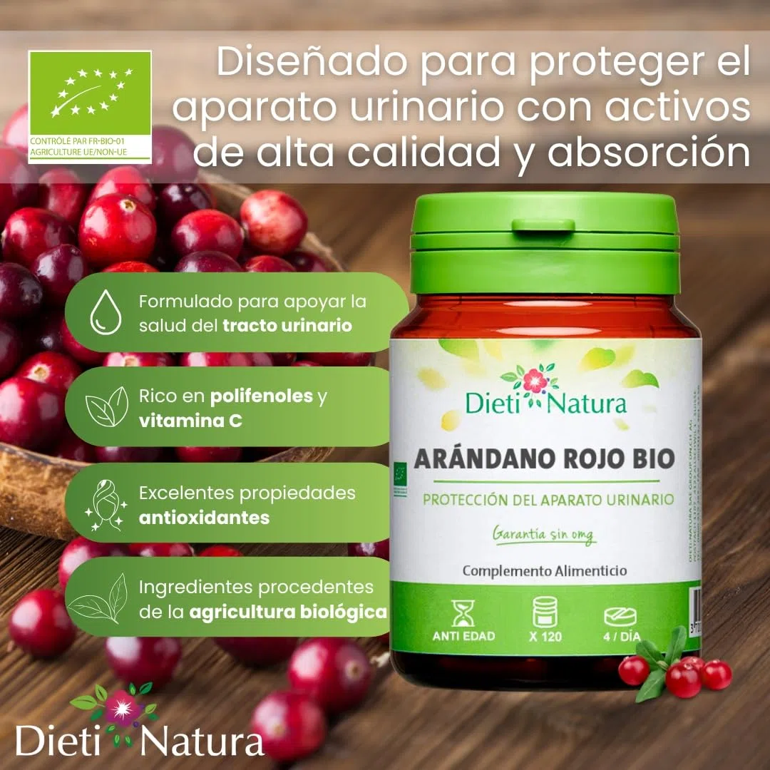 DIETI NATURA Arándano Rojo Bio 120 Cápsulas para Protección del Aparato Urinario - Prevención Natural de Infecciones - Complemento Ecológico con Antioxidantes - Estimula Función Renal - 100% Orgánico