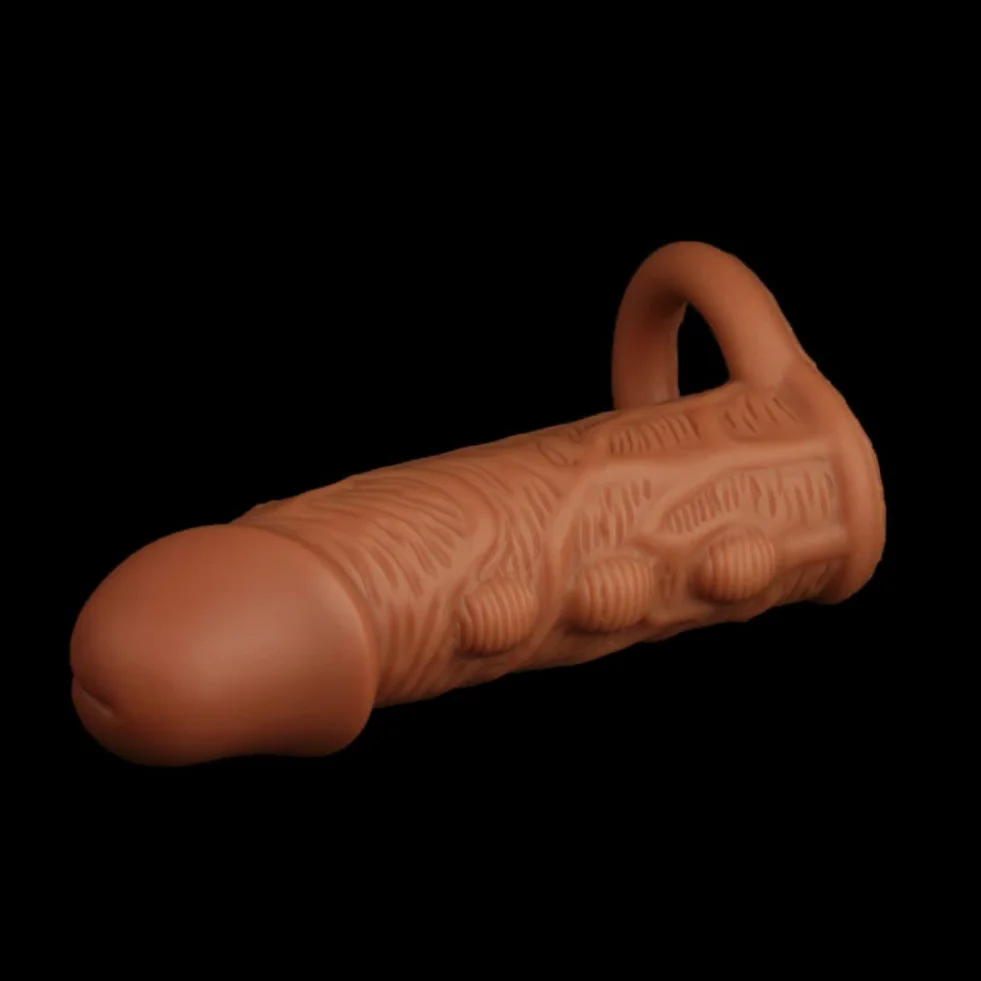 SXOVO Funda para pene con anillo para testículos, funda extensora de pene, juguete sexual para hombres para aumentar la erección