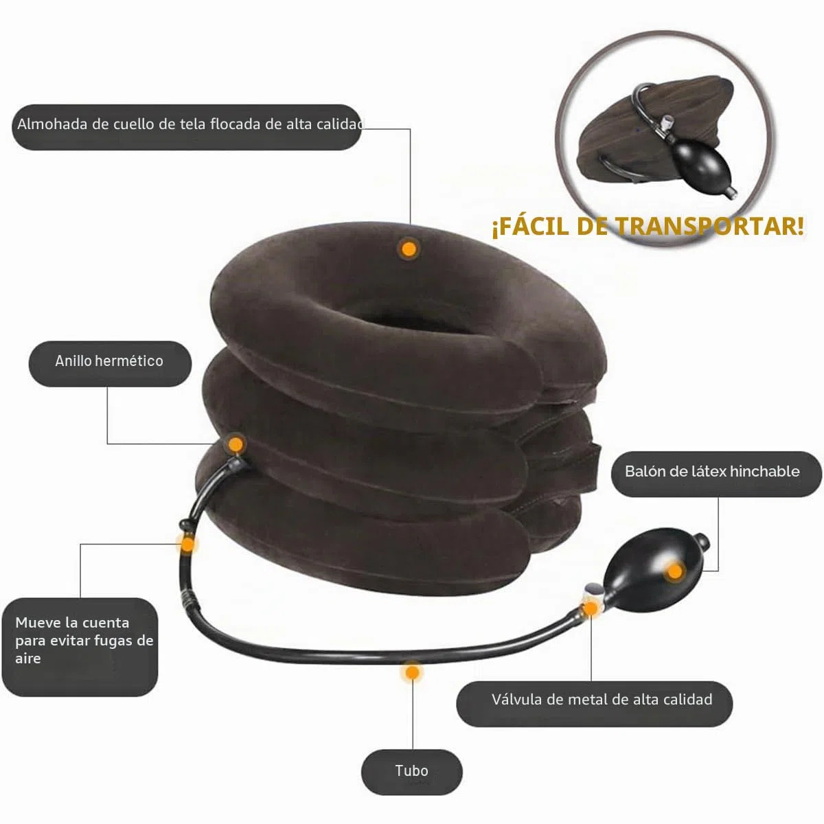 S Dispositivo de tracción cervical para alivio instantáneo del dolor de cuello, soporte inflable y ajustable, almohada de tracción para el cuello para uso doméstico (gris clásico)