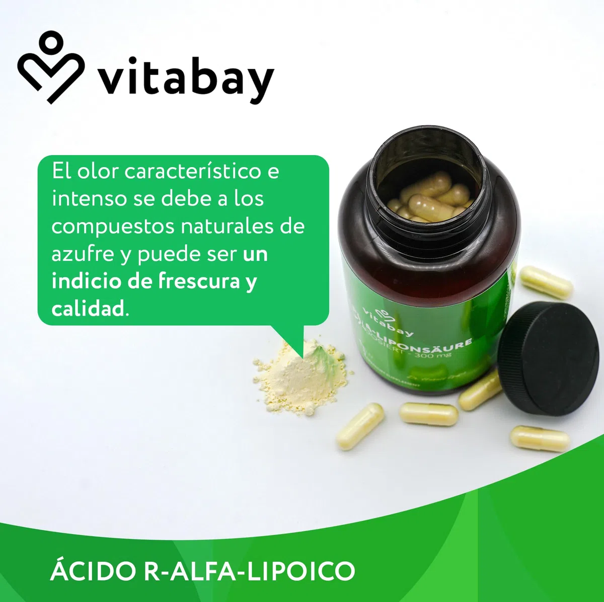 Vitabay Ácido R-Alfa Lipoico 300 mg – 120 cápsulas veganas – Alpha Lipoic Acid alta dosificación – forma R natural sin S-ALA – bioactiva y analizada en laboratorio en Alemania – suministro 4 meses
