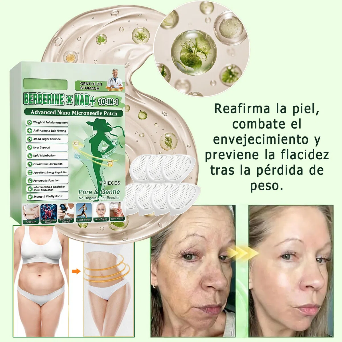 Berberine Patch Parche Adelgazador 10 en 1, Ingredientes Naturales, Cuidado de la Piel, Invisible Debajo de la Ropa, 2 Cajas