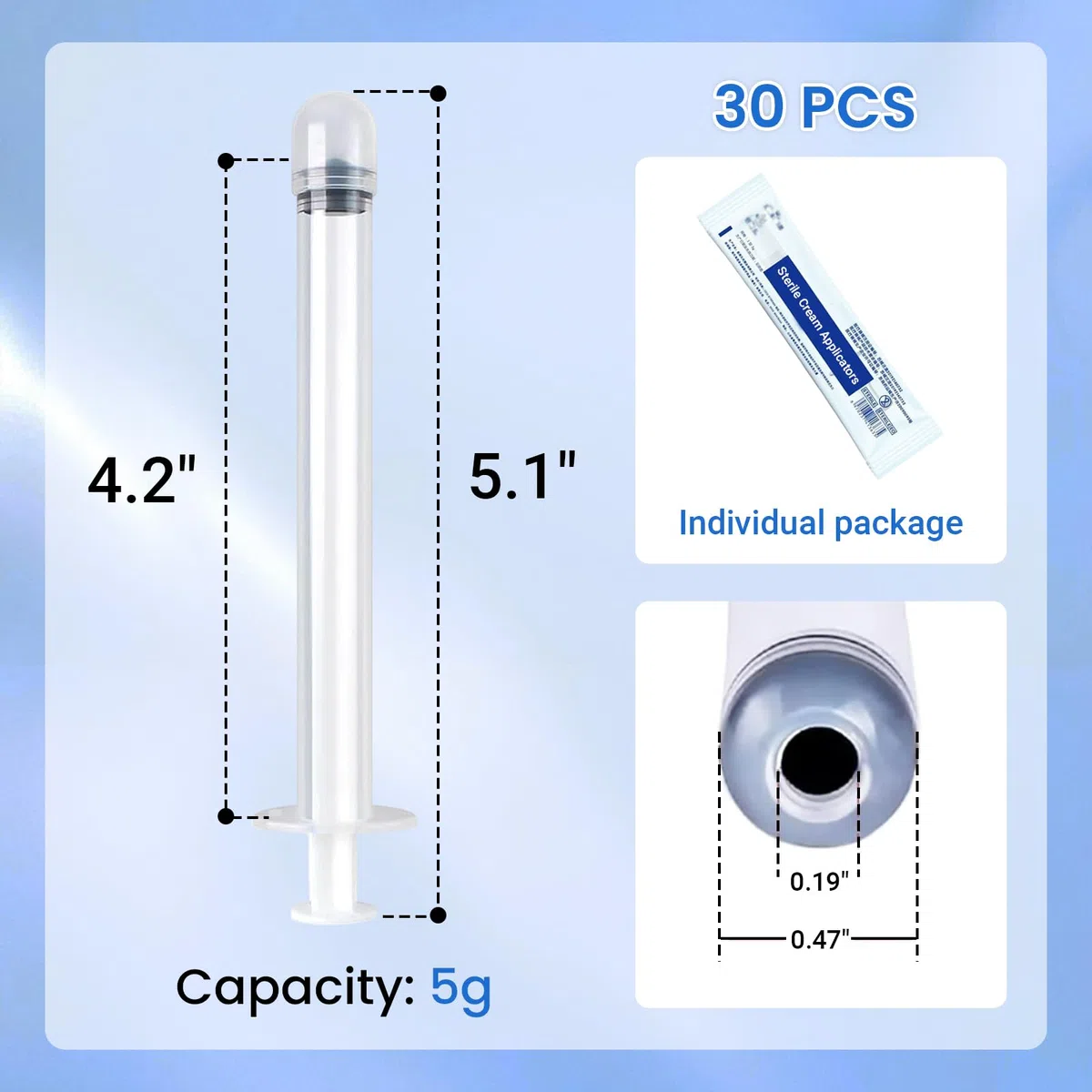 Aplicadores de crema vaginal estéril EDWERD Med - Aplicador de plástico envuelto individualmente para ungüentos, geles y cremas, con marcas de dosificación, desechable, paquete de 30 (5g)