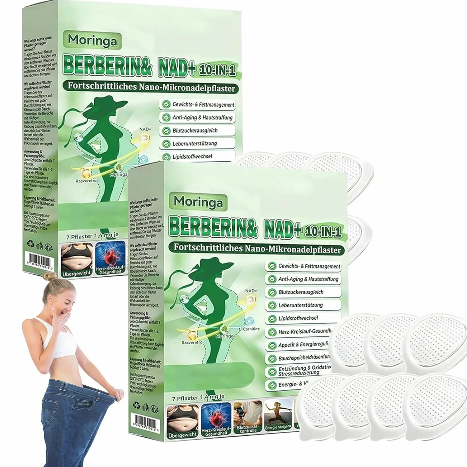 Berberine Patch Parche Adelgazador 10 en 1, Ingredientes Naturales, Cuidado de la Piel, Invisible Debajo de la Ropa, 2 Cajas