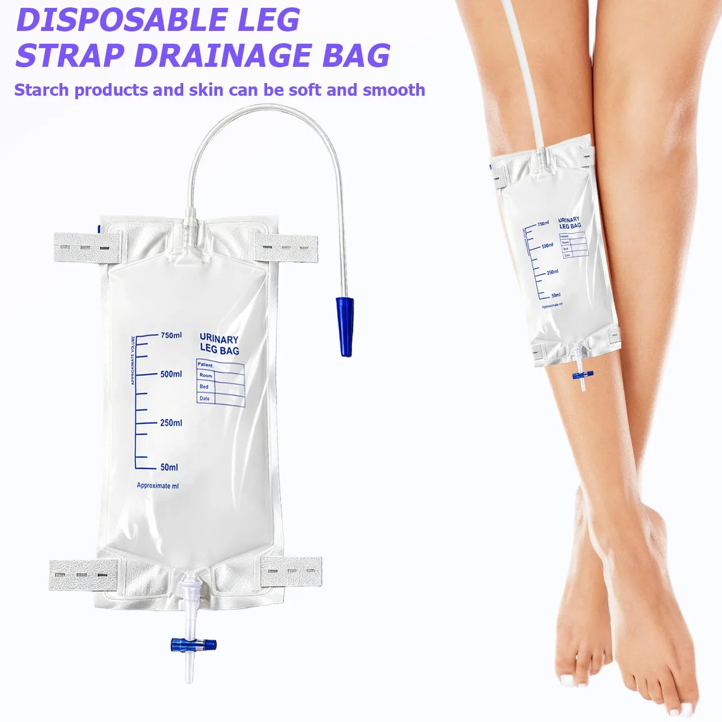 12 bolsas de orina de 750 ml, bolsas de orina, bolsas de catéter con válvula antireflujo, drenaje y cintas de tela, bolsa de drenaje de orina para incontinencia