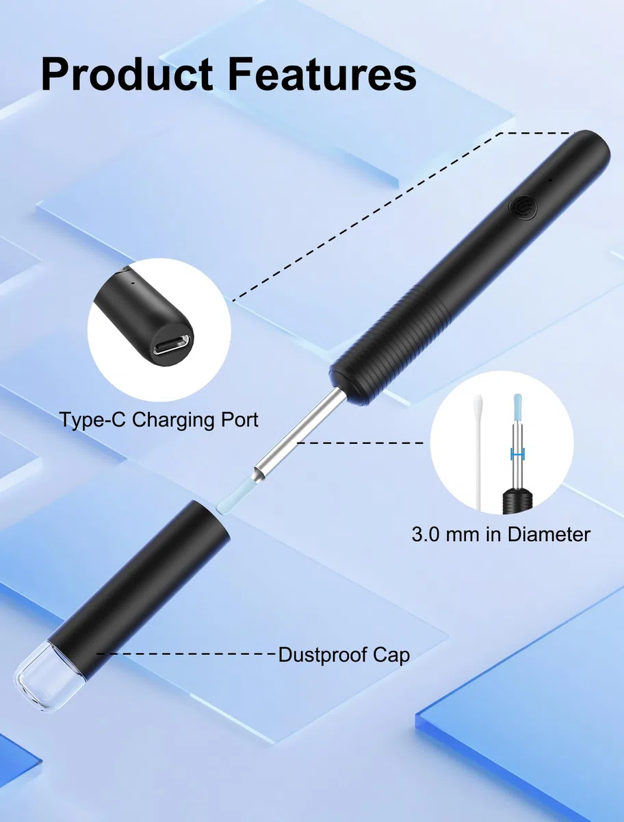 NEUTYPECHIC Otoscopio Limpiador de Oídos 3,6mm, 1920P WIFI Endoscopio Oido, Impermeable IP67 con 6 Luces LED Kit Limpiador de Oidos otoscopio digital para iPhone, iPad y Android para Cuidado Familiar