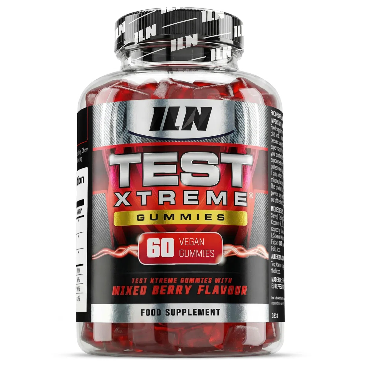 Test Xtreme Gominolas para hombre - fórmula alta potencia con maca, ginseng y zinc - sin azúcar, sabor frutos del bosque - 60 gominolas veganas