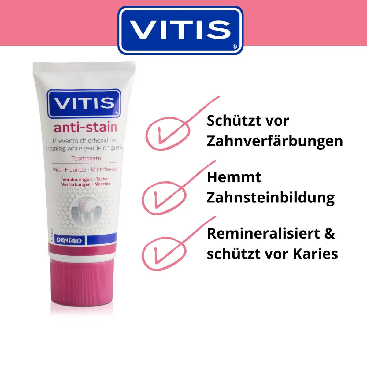 VITIS Kit de cuidado dental antimanchas – Pasta de dientes antimanchas + cepillo de dientes gingival – para el cuidado bucal diario