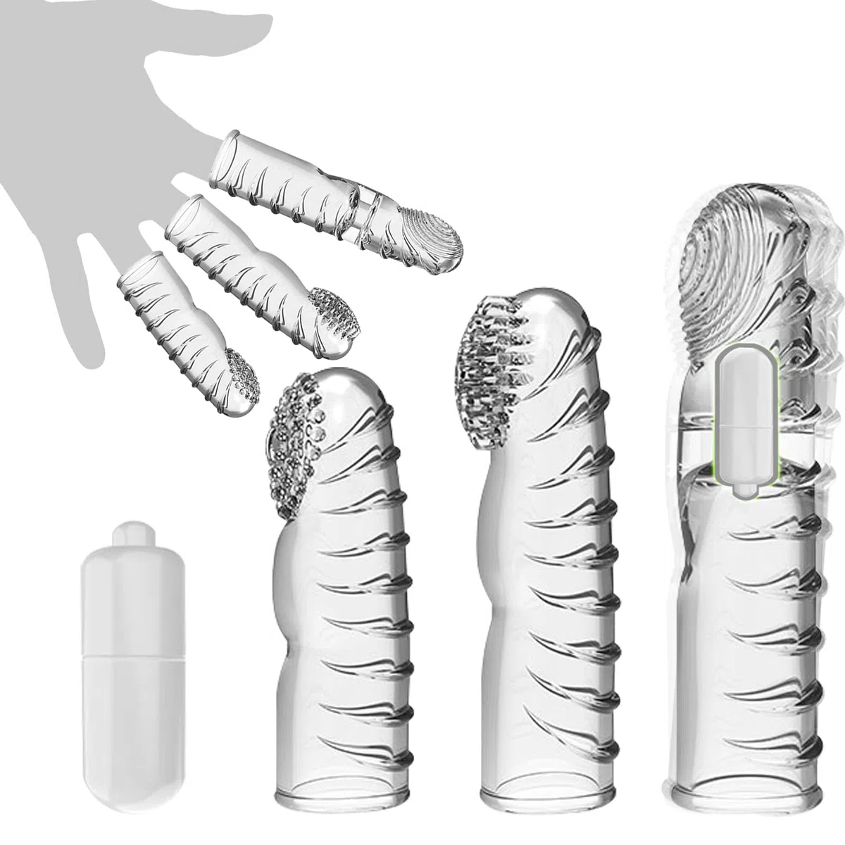 BDSMYEE - Juego de 3 fundas para dedos, 2 cosquilleadores sexuales con 1 vibrador, fundas de silicona para dedos, estimuladores de punto G y punto A, juguetes sexuales para juegos previos