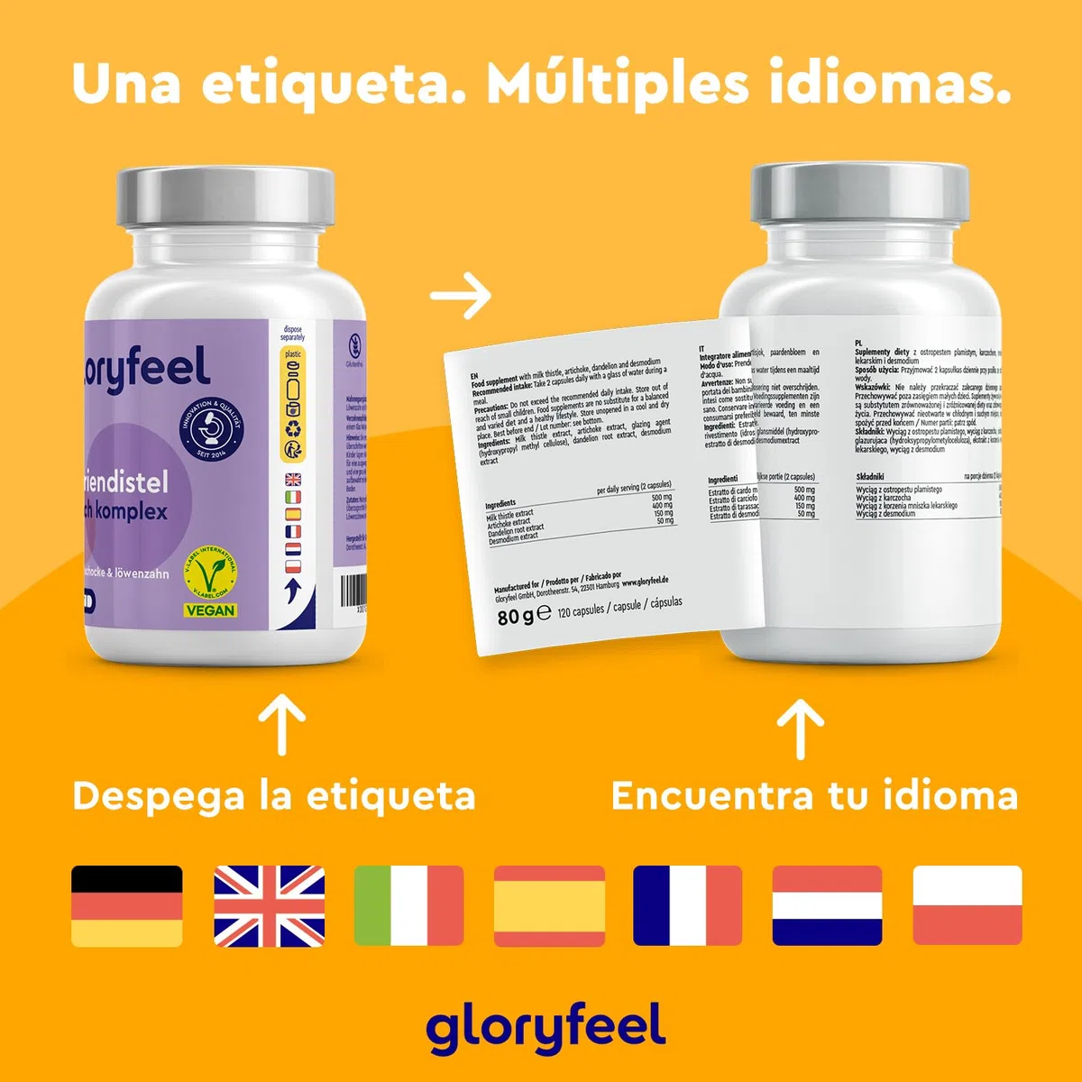 Cardo Mariano 500mg - Con Alcachofa, Diente de Leon y Desmodium - Alta Dosificación de Silimarina - 120 Cápsulas veganas - Probado en laboratorio, sin aditivos, fabricado en Alemania