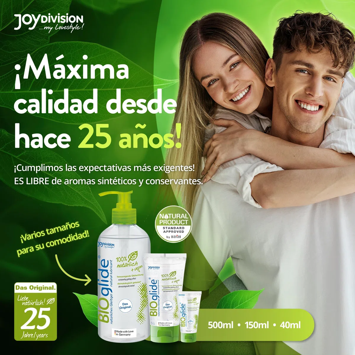 JOYDIVISION Original BIOglide neutral gel lubricante 500 ml | Lubricante 100% natural y vegano | Gel lubricante orgánico a base de agua apto para condones de látex | Lubricación a base de agua