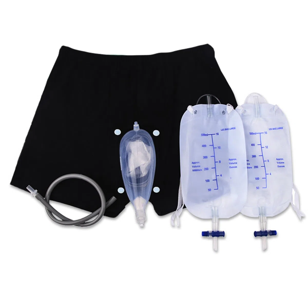 Conjunto de calzoncillos para incontinencia a prueba de fugas para hombres, orinal desmontable con bolsa para piernas y colector de silicona (L)