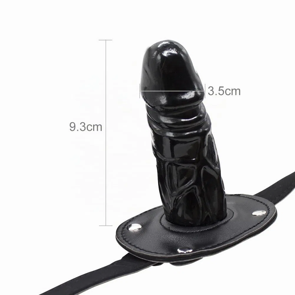 Mordaza con consolador y cierre con candado de SXOVO, color negro, para fetichismo, bondage Penis Gag Restricción (Largo 10 cm)