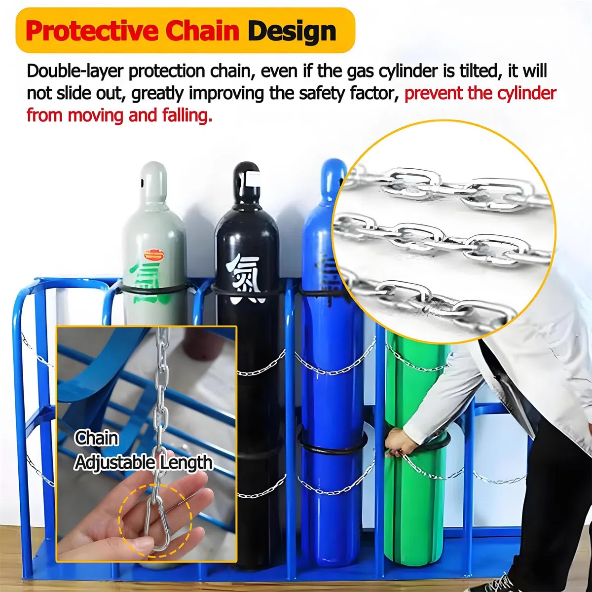Soporte de suelo para tanque de oxígeno con cadena, estante de almacenamiento seguro para uso hospitalario de laboratorio, clínica