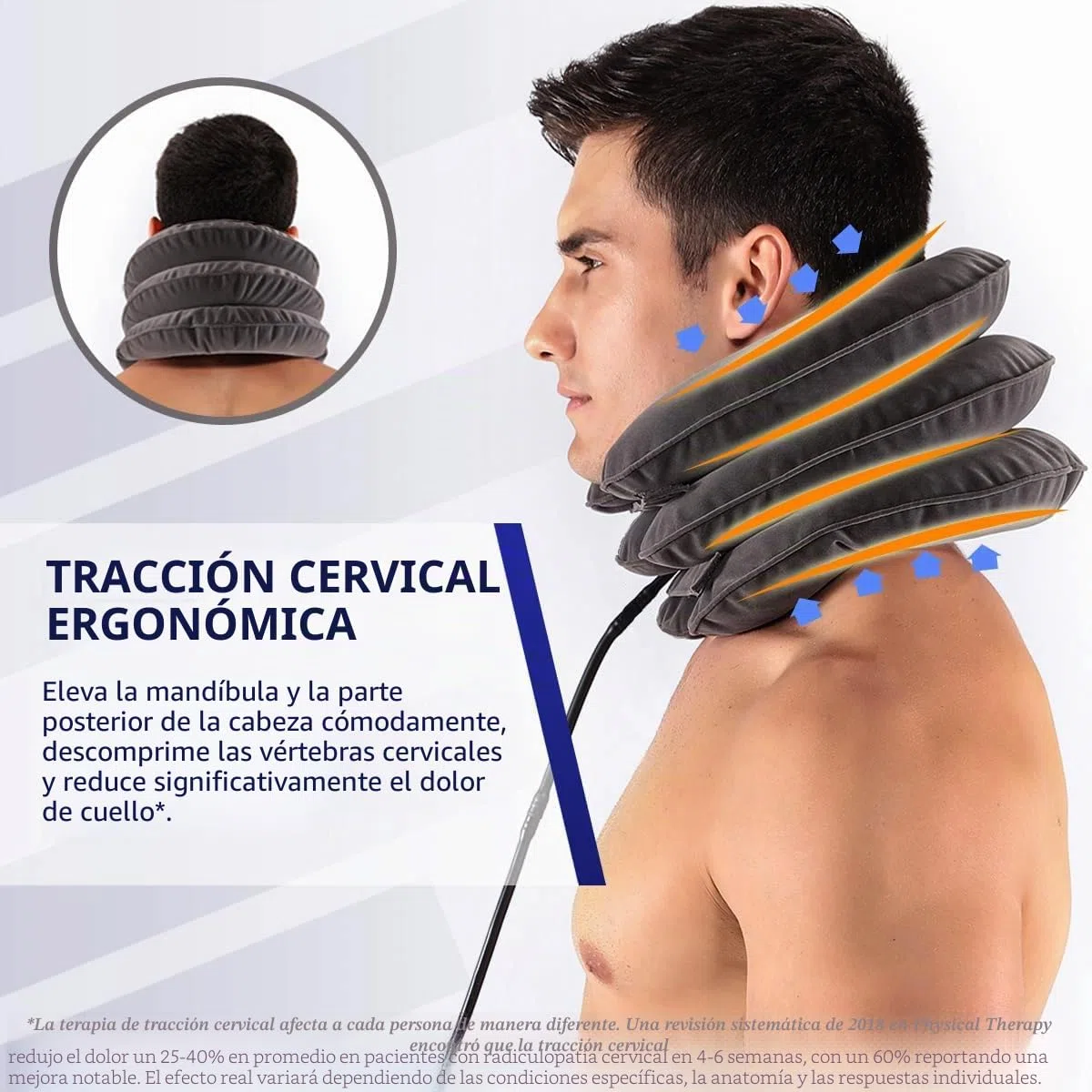 S Dispositivo de tracción cervical para alivio instantáneo del dolor de cuello, soporte inflable y ajustable, almohada de tracción para el cuello para uso doméstico (gris clásico)