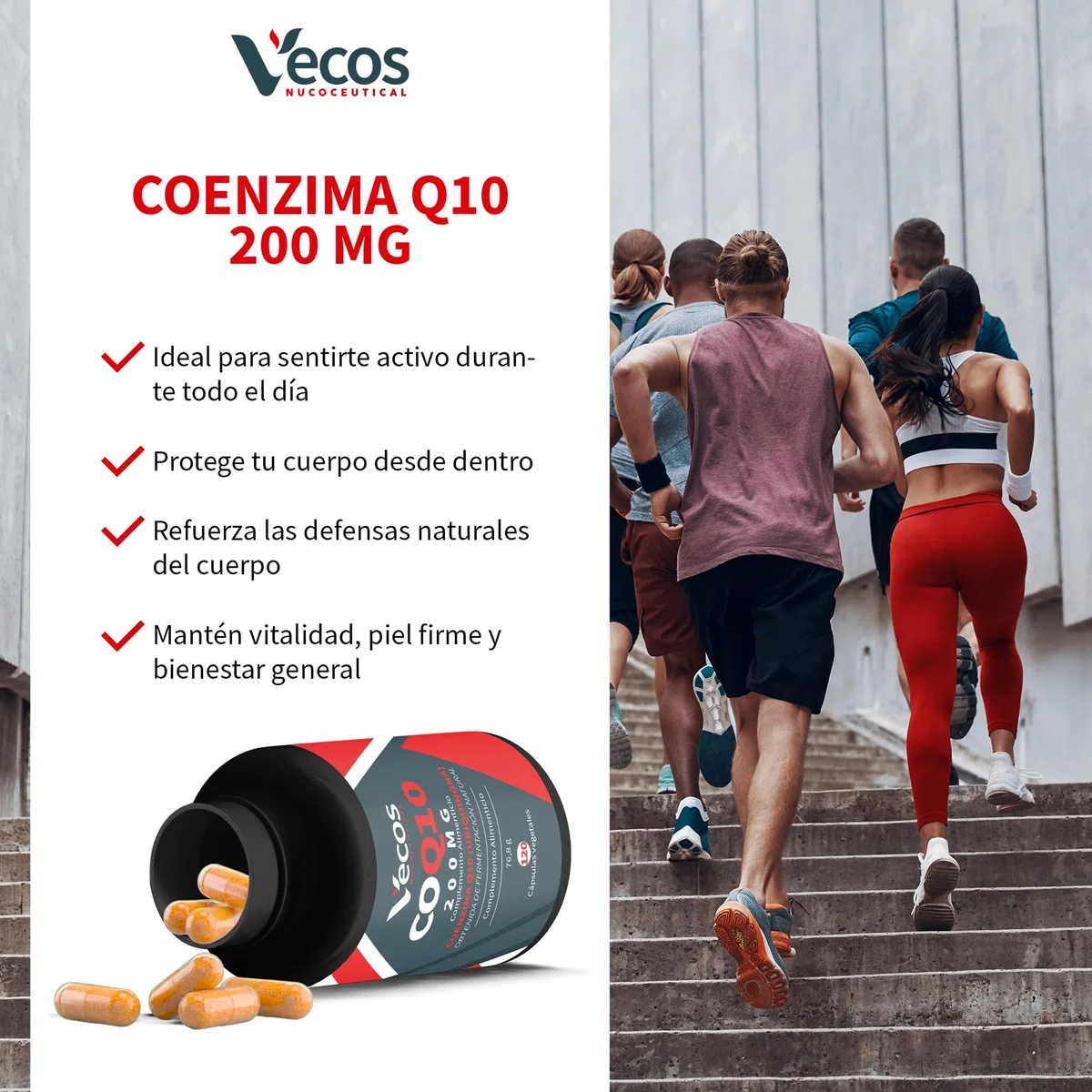 Coenzima Q10 200mg Vegana – Ubiquinona Fermentada Natural de Alta Absorción – 120 Cápsulas – Energía Celular, Sistema Inmune, Antioxidante Antiedad (120 Cápsulas (1 Bote))